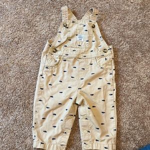 Crater baby boy overalls size 6 months tan with blue rhinos